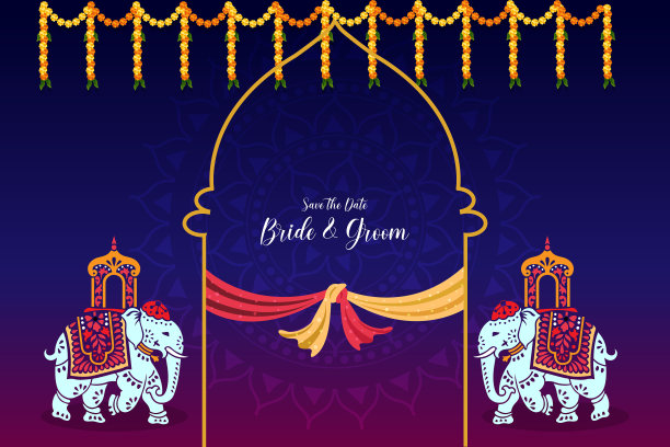 印度婚礼请柬新娘和新郎图片下载