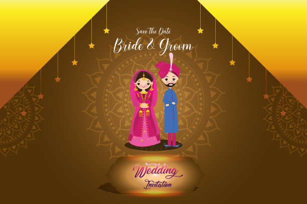 印度婚礼请柬新娘和新郎图片下载