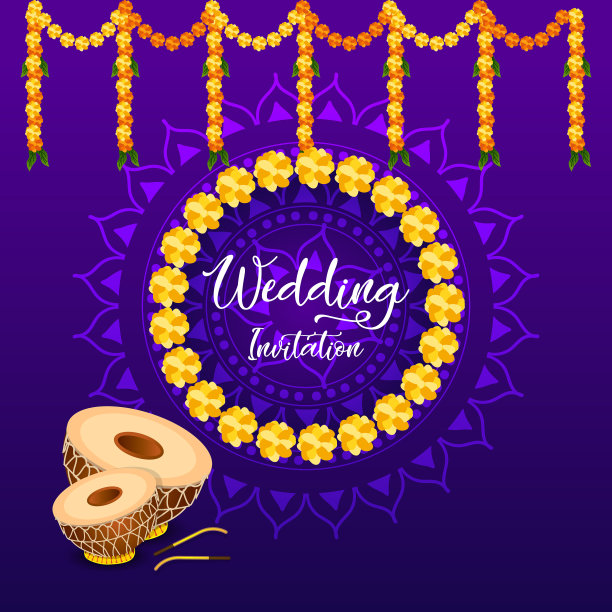 印度婚礼请柬新娘和新郎图片下载