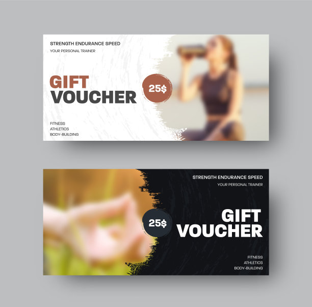 EPS矢量礼券，$25折扣证书，设置在白色，黑色背景与照片在一个圆圈。图片下载