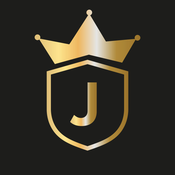 盾冠标志上的字母J矢量符号与优雅的金色图片下载
