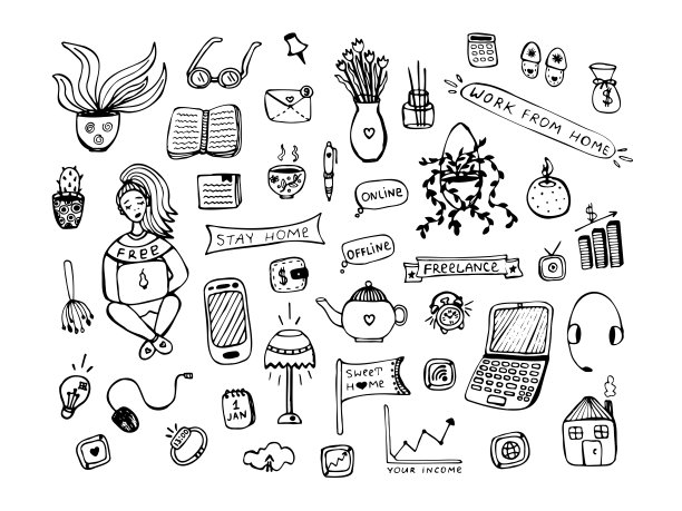 在家工作，涂鸦图片下载