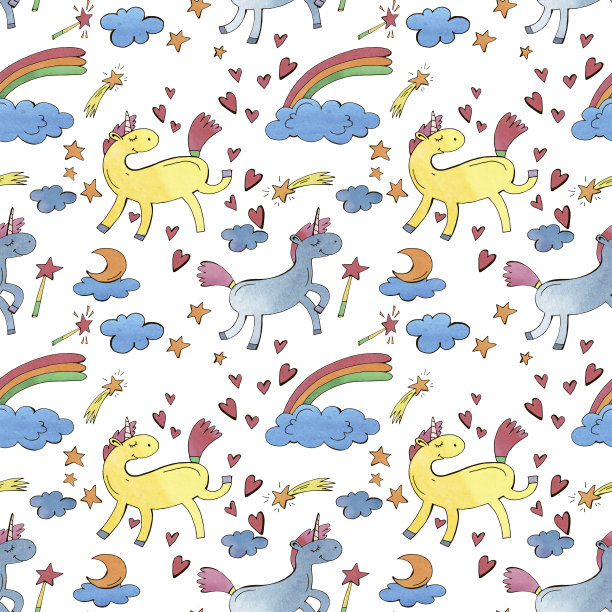 图案与独角兽和星星，儿童插画与神话般的独角兽图片下载