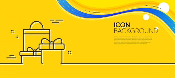 礼品盒线图标。现在的迹象。最小行黄色横幅。向量图片下载