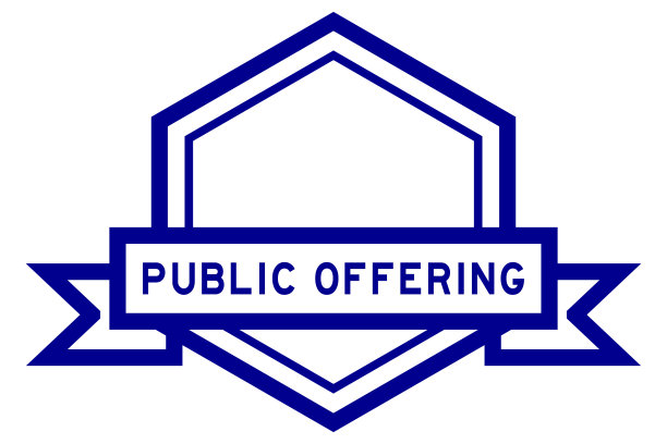 古色古香的蓝色六边形标签横幅与字公开发行在白色背景图片下载