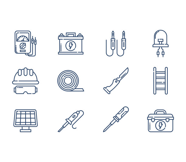 电工和电气工作元件图标设置图片下载