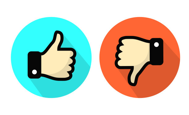 大拇指向上和向下的图标。平面设计。矢量插图。图片下载