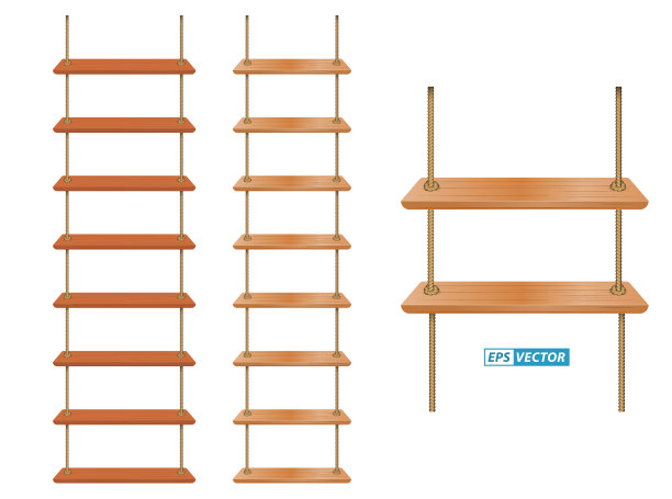 一套逼真的木制楼梯或金属梯子图片下载
