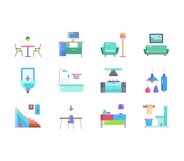 室内和家居装饰图标集图片下载