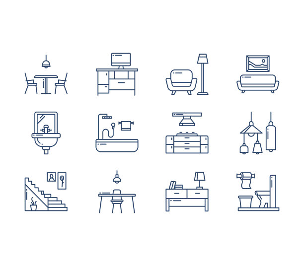 室内和家居装饰图标集图片下载