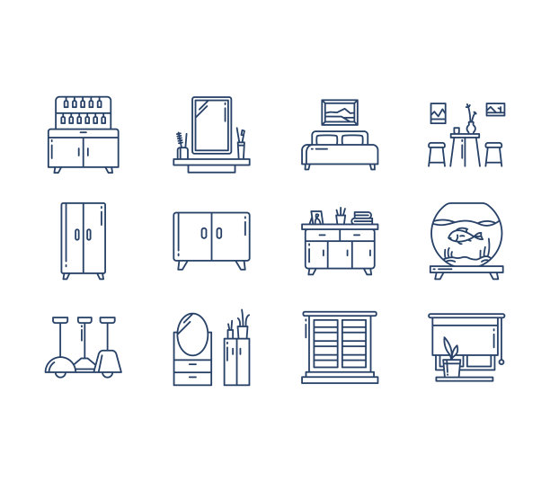 室内和家居装饰图标集图片下载