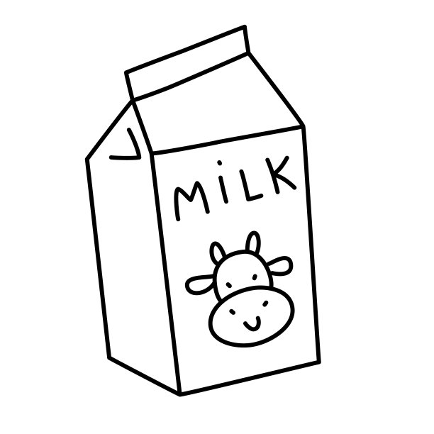 包装牛奶图标，矢量涂鸦插图牛奶纸盒与奶牛的图片，孤立轮廓剪纸白色背景，乳制品早餐图片下载