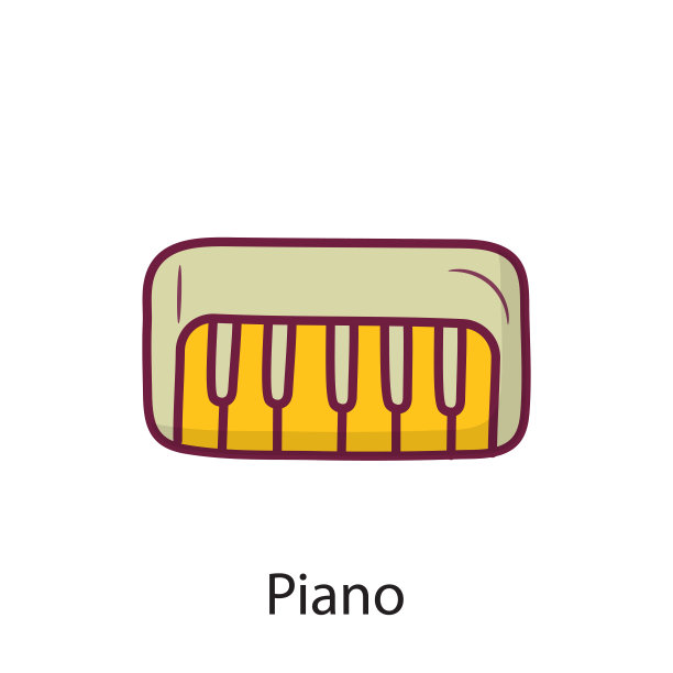 钢琴填充轮廓图标设计插图。音乐符号在白色背景EPS 10文件图片下载