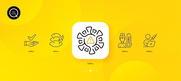 温度计、枕头和冠状病毒最小线图标。对于网页应用，打印。向量图片下载