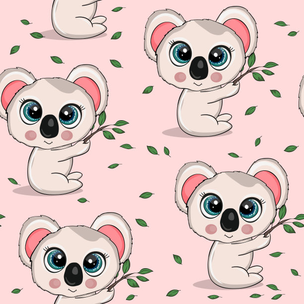 无缝图案与可爱的考拉宝宝的彩色背景。有趣的澳大利亚动物。给孩子们的卡片、明信片。平面矢量插图的织物，纺织品，墙纸，海报，纸图片下载
