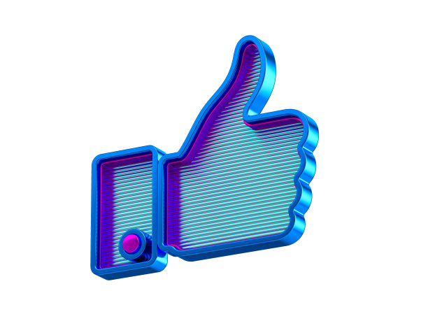 白色背景下的蓝色大拇指。三维渲染图片下载