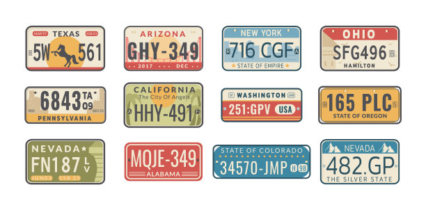 一套美国各州汽车车牌图片下载