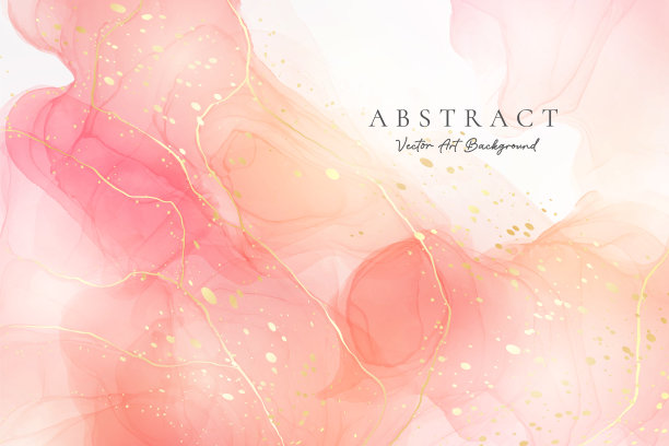 玫瑰粉色液体水彩背景与金色图片下载