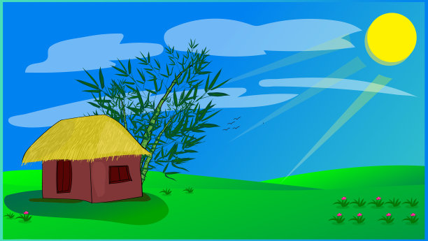 乡村老房子，自然卡通背景图片下载