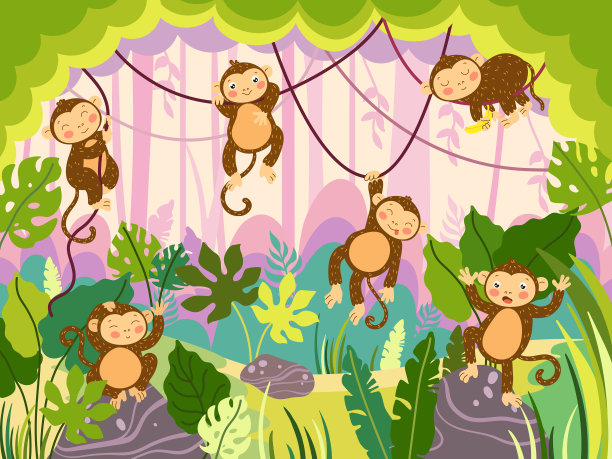 丛林猴子滑稽猿挂在藤本野生图片下载