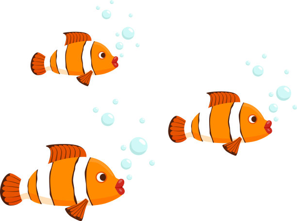 小丑鱼家族在卡通鱼群中游泳图片下载