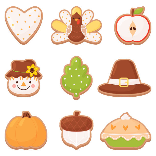 扁平卡通风格的感恩节饼干图片下载