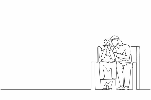 一条连续的线画着关心的阿拉伯人图片下载