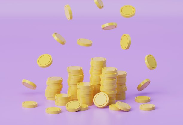 成堆的硬币，大量的钱飞，赢，投资，大利润的概念。3D渲染，3D插图。图片下载