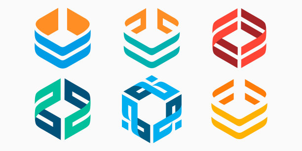 创意六边形标志图标集。简单的立方体设计矢量插图图片下载