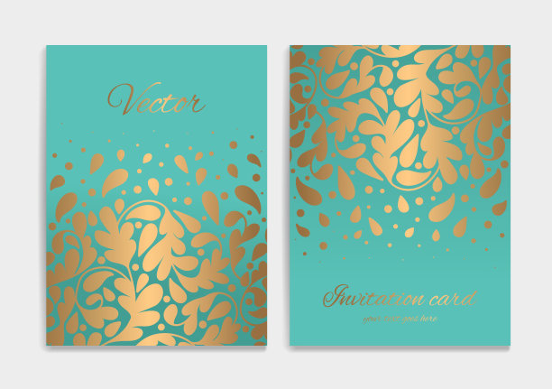 绿松石和黄金的豪华邀请卡设计与矢量装饰图案。的模板。可用于背景和墙纸。优雅经典的矢量元素非常适合装饰。图片下载