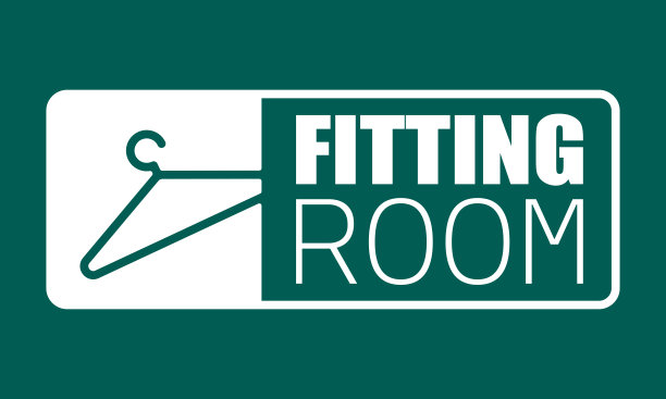 白色隔离在绿色背景试衣间，试衣间矢量标志，时尚商店符号，平板衬衫布衣架矢量图标，壁橱试衣间图标图片下载