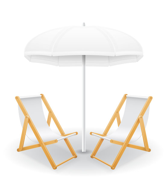 海滩属性伞和甲板椅股票图片下载