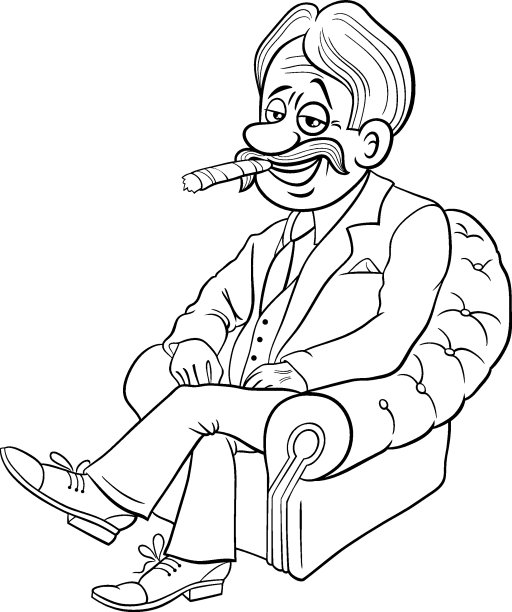 卡通老板或商人在扶手椅着色页图片下载