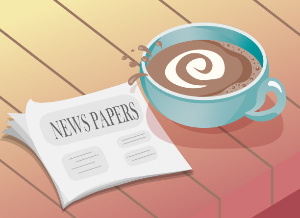 咖啡加牛奶，桌上放着报纸图片下载