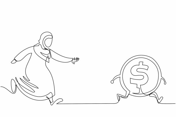 连续的一条线画着阿拉伯女商人图片下载