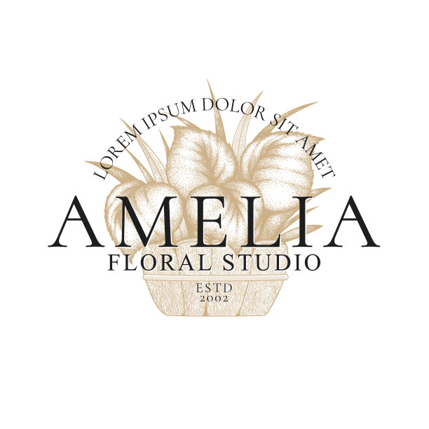 矢量复古标志与手绘素描植物，草药，树枝和花卉元素在木罐孤立的白色背景。标志、包装、标签、品牌的自然设计理念图片下载