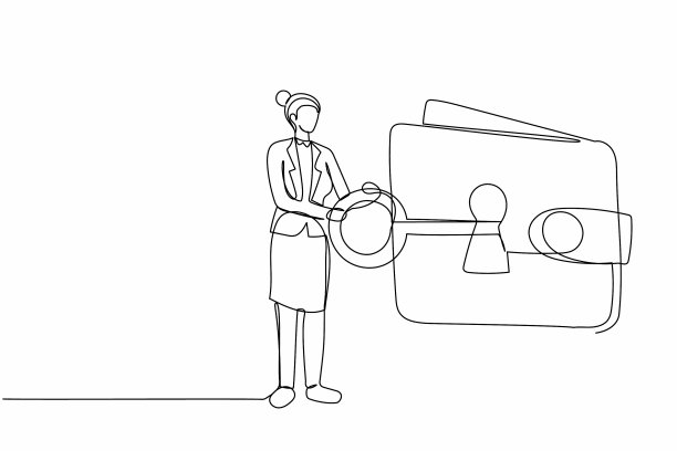 单线画，女商人放钥匙图片下载