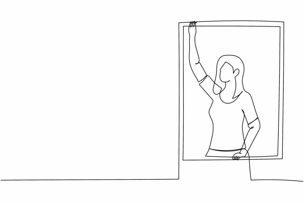 连续的一条线画着站着的年轻女子图片下载