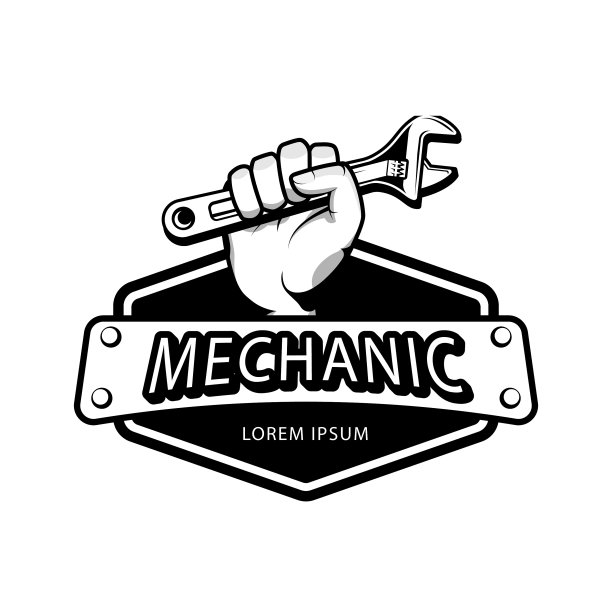 机械徽章标志设计在复古风格的水管工图片下载