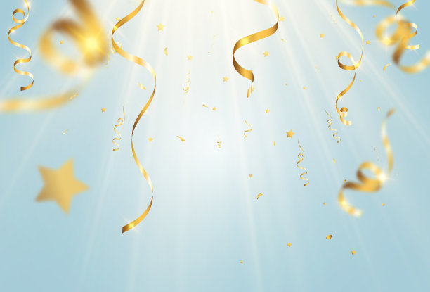 五彩纸屑落在美丽的背景上。舞台上飘落的彩带。图片下载