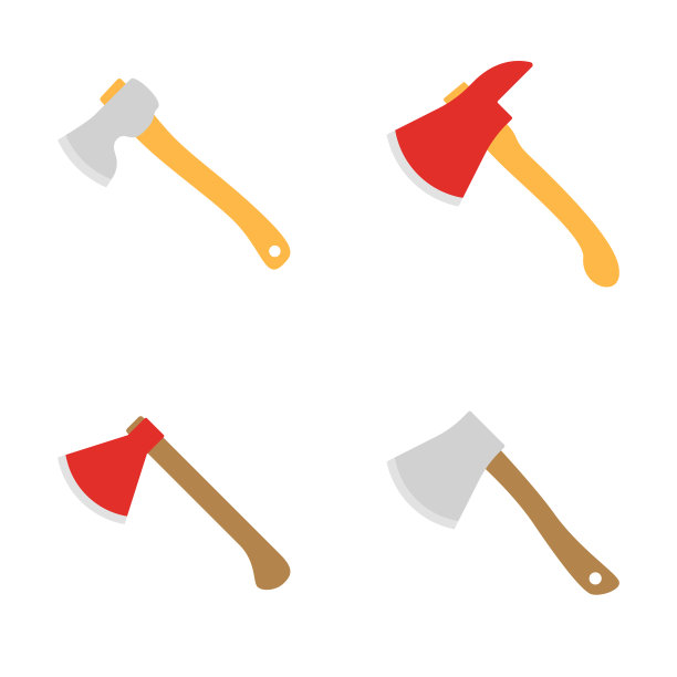 一套孤立的斧头在白色背景图片下载