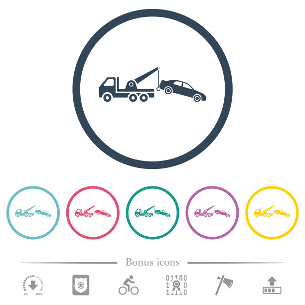 汽车拖扁平的彩色图标在圆形的轮廓图片下载
