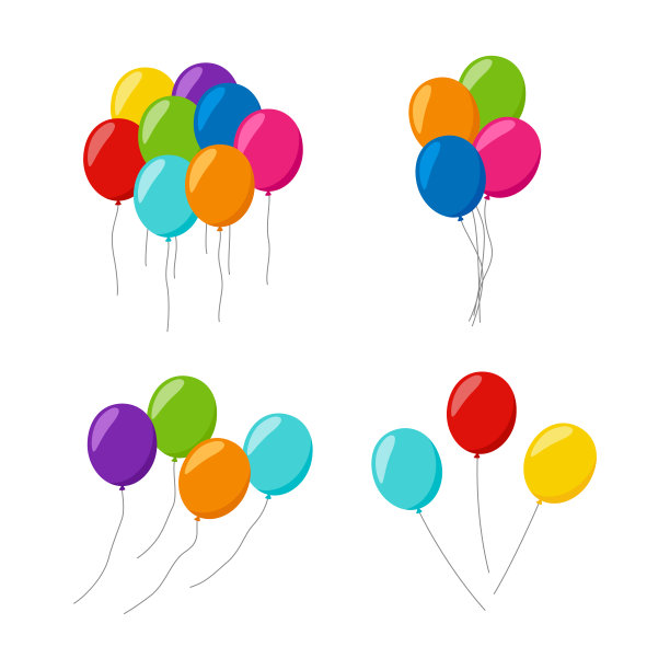 一套气球孤立的白色背景图片下载