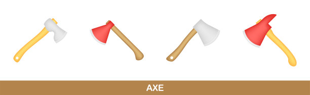 一套孤立的斧头在白色背景图片下载