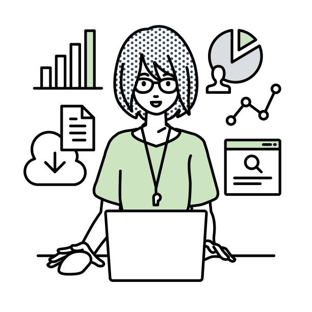 一位美学家，接待员，使用笔记本电脑浏览网站，研究，共享云文件，分析，并在她的办公桌上做报告图片下载