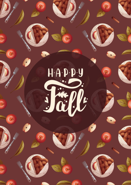 有苹果派和苹果的秋季卡片。图片下载