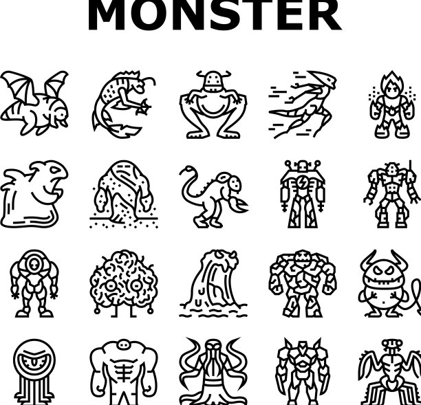 怪物恐怖的幻想人物图标集图片下载