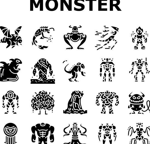 怪物恐怖的幻想人物图标集图片下载