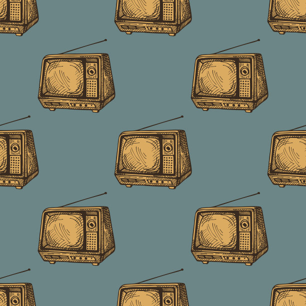 复古电视雕刻无缝图案复古图片下载