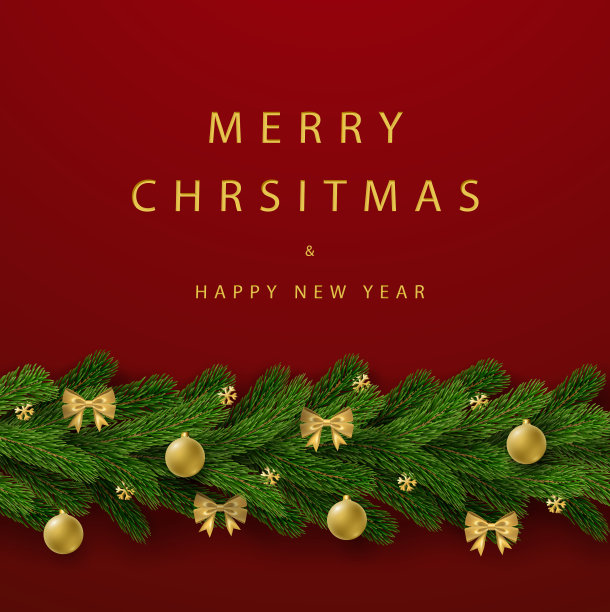 圣诞贺卡红色背景花环3d图片下载